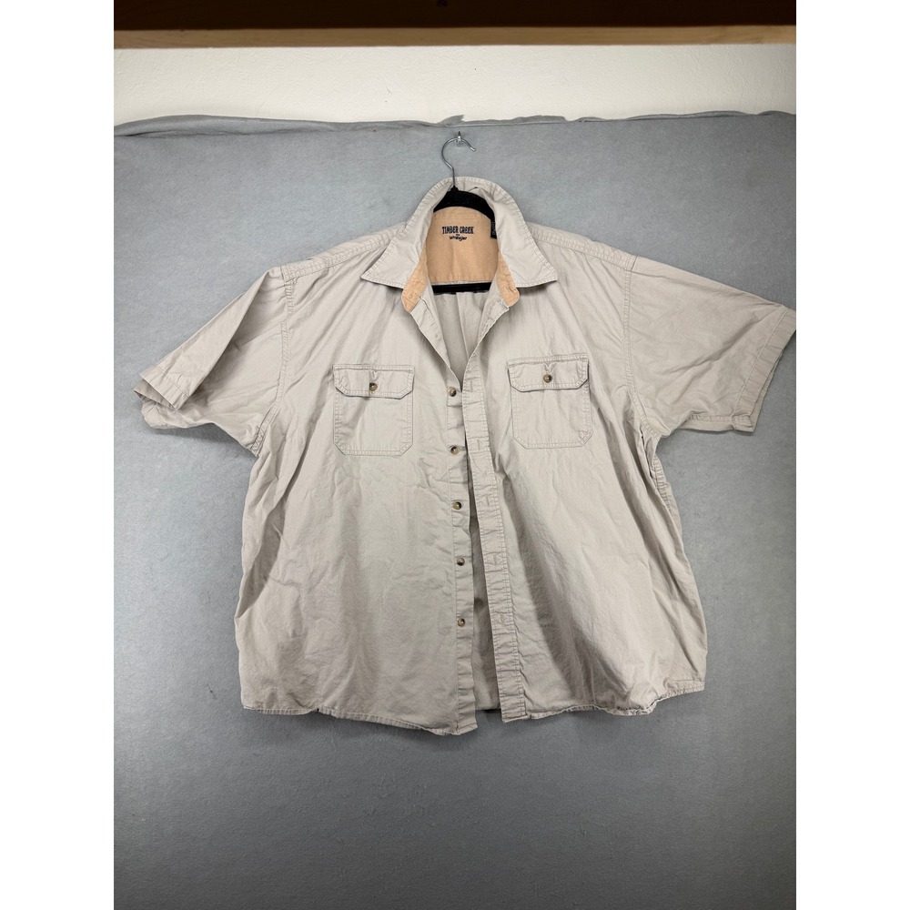 Timber Creek by Wrangler Men 2XL Khaki Tan Cotton Short Sleeve Button Down Shirt